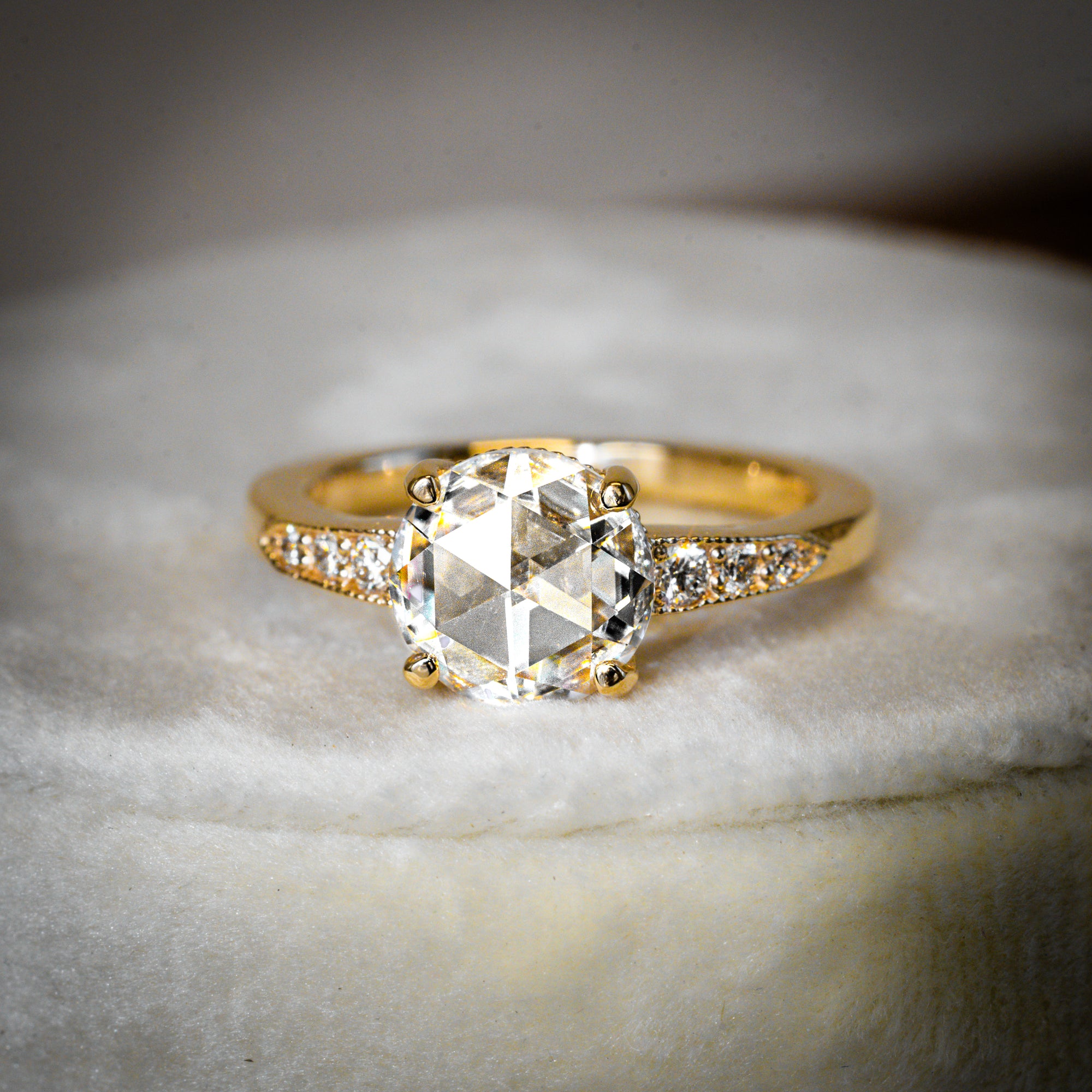 Vintage Inspired Rose Cut Moissanite Engagement Ring